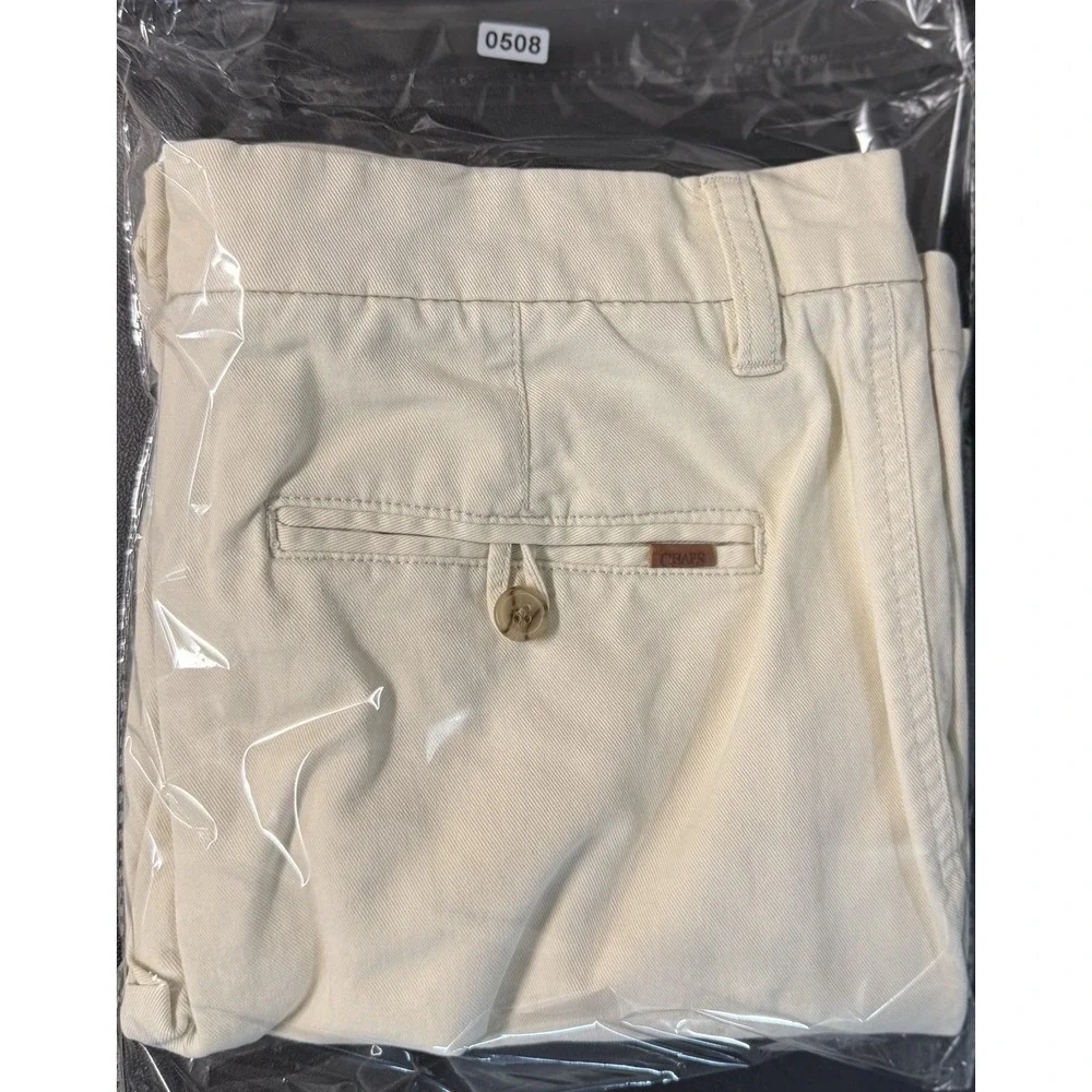 Chaps Stretch Chino Shorts Mens 32 Beige Khaki Flat Front Casual Golf Preppy